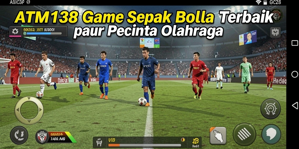 Screenshot gameplay ATM138 menampilkan aksi seru di lapangan sepak bola.