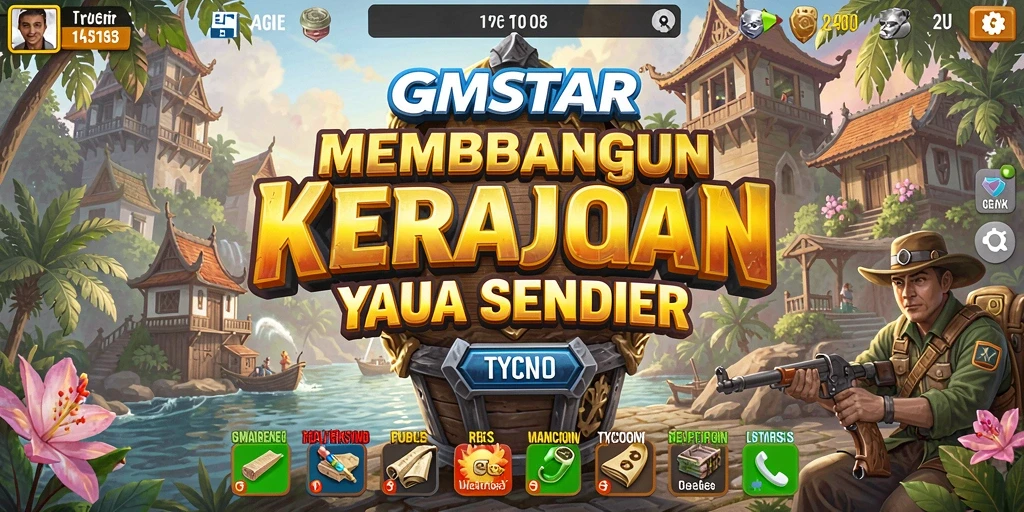 Screenshot gameplay GMSTAR yang menampilkan aksi pembangunan bisnis.