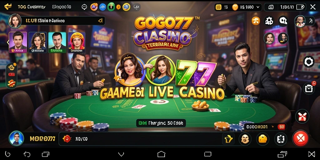 Tangkapan layar GOGO77 menampilkan dealer profesional dan permainan Live Casino yang seru.
