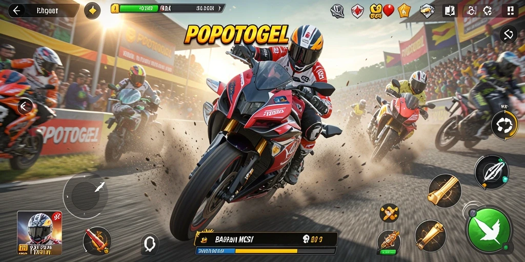 Tampilan aksi balapan motor yang mendebarkan di POPOTOGEL.