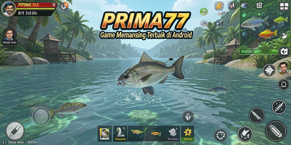 Tangkapan layar gameplay PRIMA77 yang menunjukkan aksi memancing yang mendebarkan.