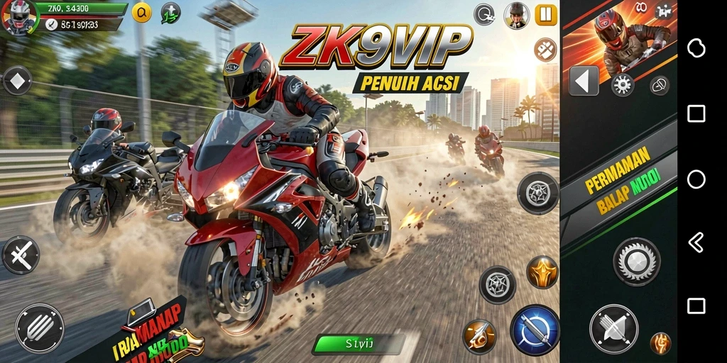 Gameplay seru di ZK9VIP dengan balapan motor yang menegangkan.
